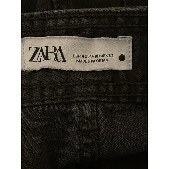 Zara High-rise wide-leg jeans in washed black denim with raw hem Size 10 - Picture 11 of 11